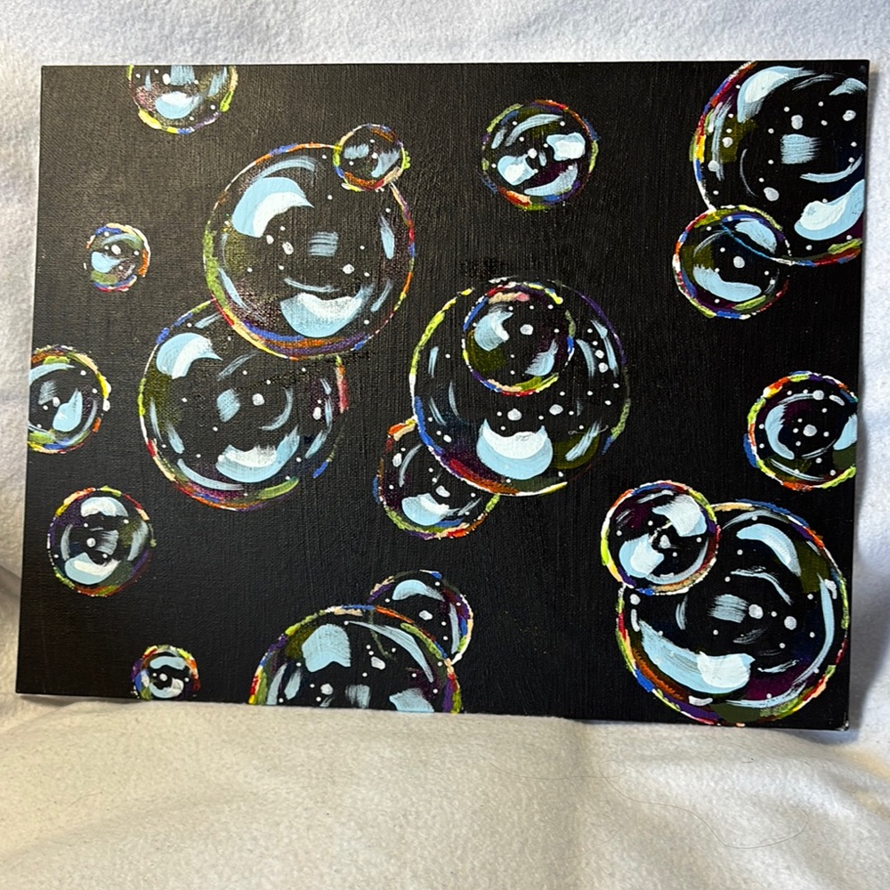 Colorful Bubble Art on Black Canvas